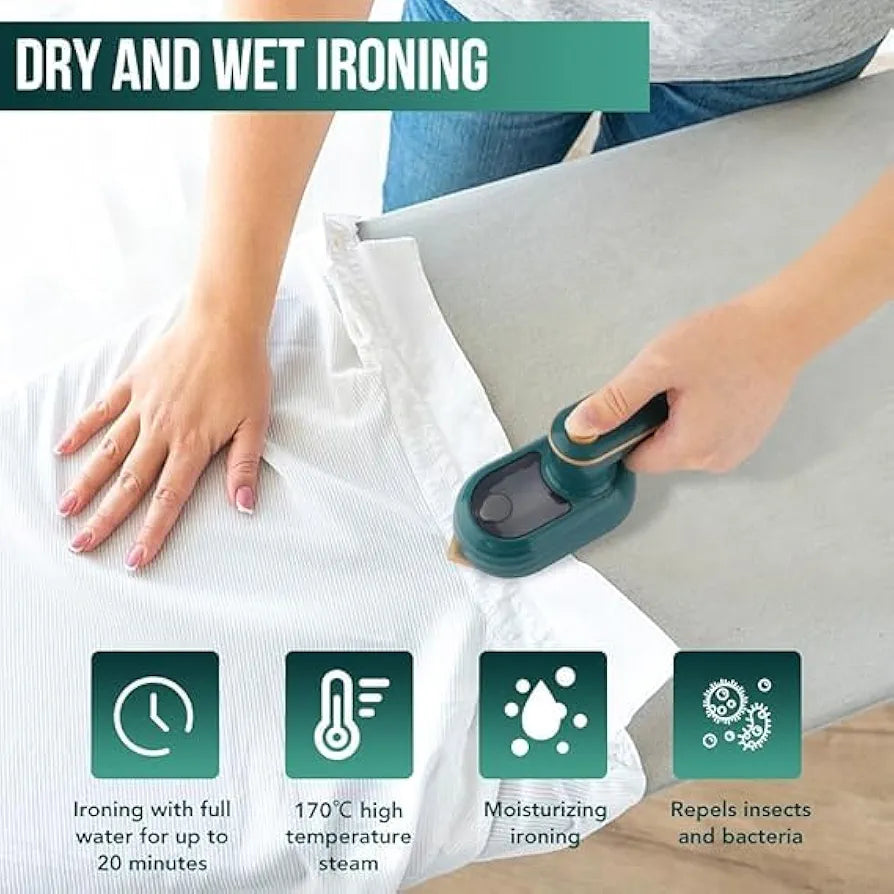 Portable Foldable Electric Mini Iron with Quick Heating, 2 in 1 Wet (Steam) / Dry Clothes Ironing for Home and Travelling