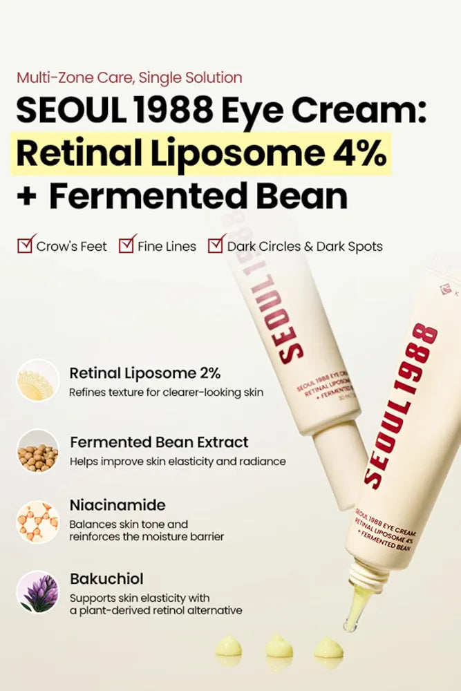 SEOUL 1988 Eye Cream : Retinal Liposome 4% + Fermented Bean, wrinkle care, anti-aging, skin elasticity, pigmentation, brightening, retinol, 30ml/1.01 fl.oz
