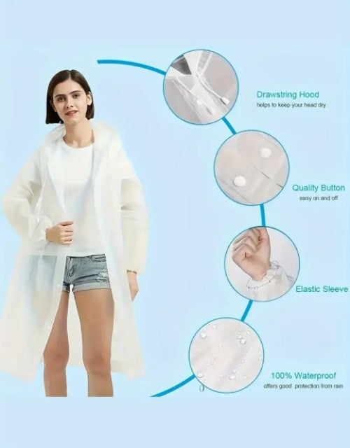 Unisex Hooded Button- Raincoat - Reusable for Adults